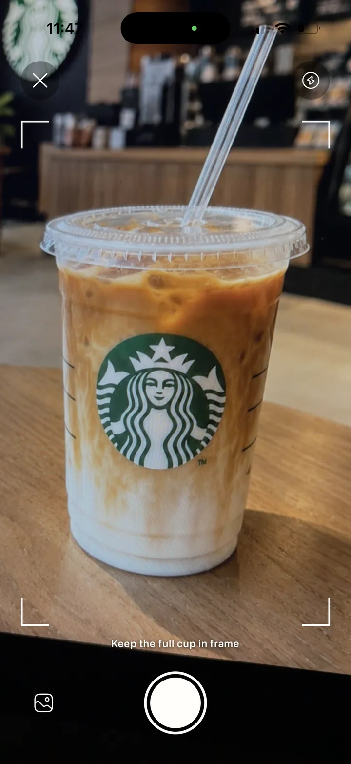 Brewski’s camera framing an iced coffee, with guides at each corner