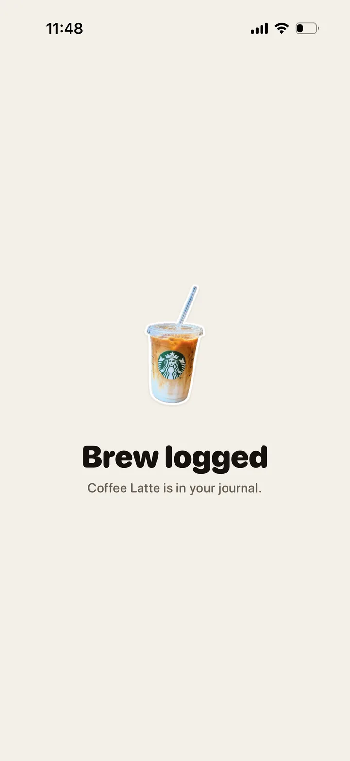 Brewski confirming that the coffee has been logged